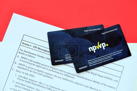 Indonésie NPWP nouvelle carte de numéro d'identification fiscale initialement appelé Nomor Wajib Pajak. Utilisé pour effectuer des opérations liées à la fiscalité pour les contribuables indonésiens.