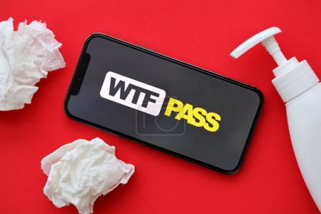 Photo for KYIV, UKRAINE - JANUARY 23, 2024 WTFPass adult content website logo on display of iPhone 12 Pro smartphone - Royalty Free Image