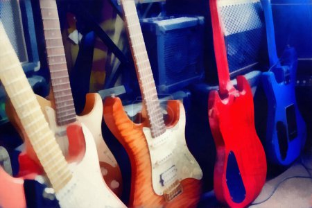 Photo for Digital painting - group of guitars in exposition - Royalty Free Image