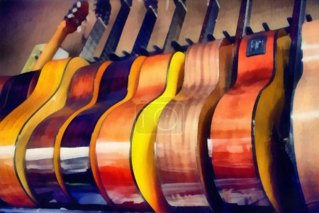 Photo for Digital painting - group of guitars in exposition - Royalty Free Image