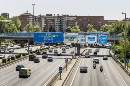 Photo for Lanes of the ring road m 30 within the city of Madrid, Spain - Royalty Free Image