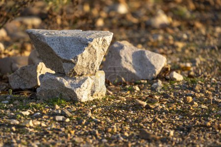 Granitbrocken auf dem Boden eines steinigen Feldes