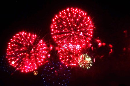 Foto de Coloridos fuegos artificiales sobre el cielo oscuro, exhibidos durante una celebración - Imagen libre de derechos