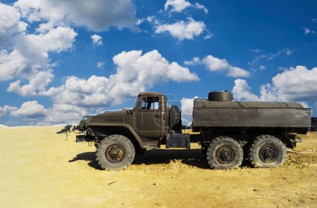 A damaged military truck on the battlefield. military technics