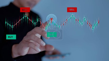 Tecnología financiera empresarial y concepto de inversión. Fondos de inversión bursátil y activos digitales. hombre de negocios análisis de datos financieros forex trading chart.