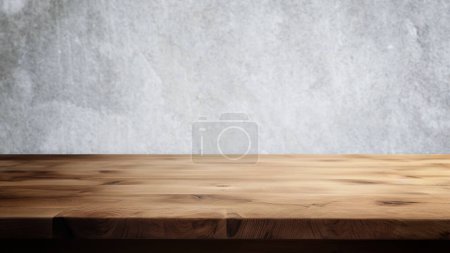 Foto de Mesa de madera vacía con fondo de cemento de hormigón abstracto para la exhibición y presentación del producto - Imagen libre de derechos