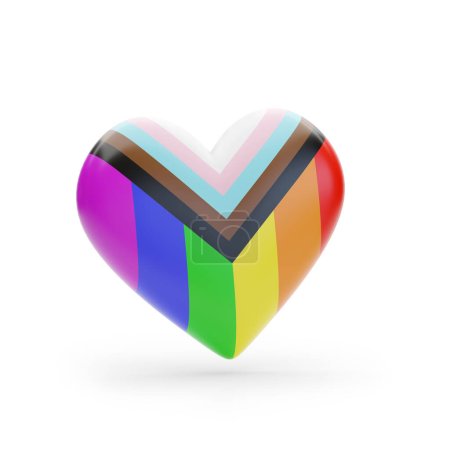Heart with the colors of the Progress pride flag isolated on white background. 3d illustration.