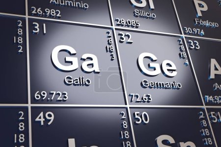 Photo for The elements Gallium and Germanium on the periodic table in spanish. 3d illustration. - Royalty Free Image