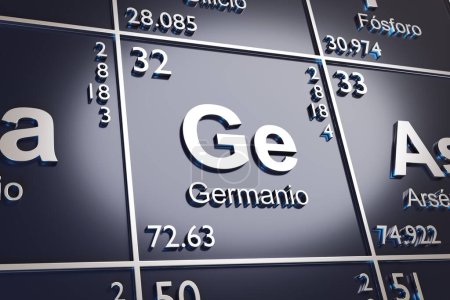 Téléchargez les photos : L'élément Germanium sur le tableau périodique en espagnol. Illustration 3d. - en image libre de droit