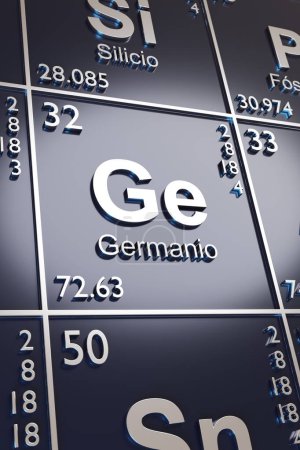 Téléchargez les photos : Le Germanium métalloïde sur le tableau périodique des éléments en espagnol. Illustration 3d. - en image libre de droit