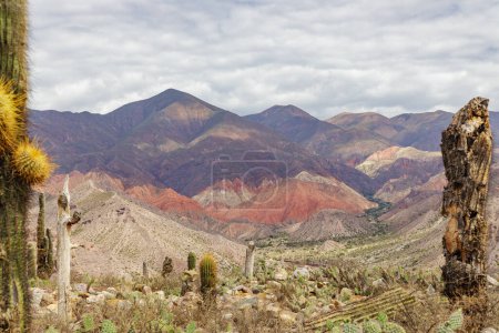 Panoramic view of the colorful hills in Tilcara in Jujuy, Argentina.