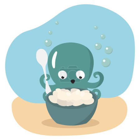 illustration vectorielle simple poulpe manger de la nourriture avec cuillère