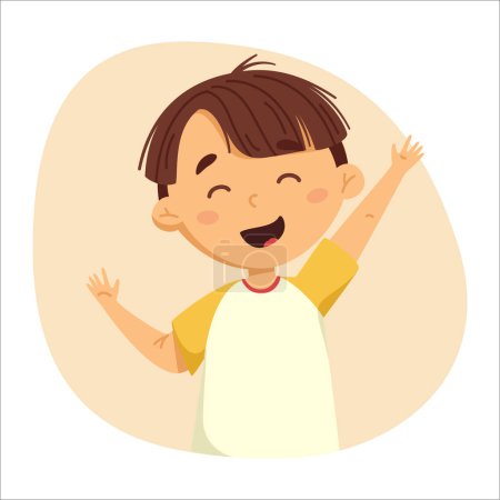 Téléchargez les illustrations : Happy boy cartoon vector collection. Cute baby in a friendly pose. Vector illustration isolated on colorful background. Ideal for kids posters and cards - en licence libre de droit