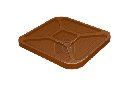 Wooden tray for food and snacks. Modern vector illustration in a realistic style isolated on white background. Plate for cheese, appetizers for wine.