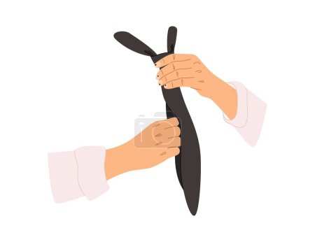 Hands of man with basic nail design isolated on a white background. Male manicure concept. Mantying ties. Elegance male daily routine. Non-colors manicure, trendy nails. Vector illustration.