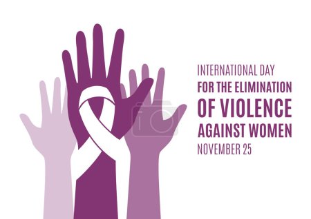 Illustration for International Day for the Elimination of Violence against Women vector. Human hands up and white awareness ribbon vector. Stop violence against women design element. Important day - Royalty Free Image