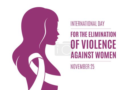 Illustration for International Day for the Elimination of Violence against Women vector. Woman purple profile with white awareness ribbon silhouette vector. Stop violence against women design element. Important day - Royalty Free Image