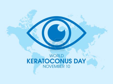 Téléchargez les illustrations : Journée mondiale du kératocône vecteur. Œil humain simple icône bleue. La maladie de la cornée. Le 10 novembre. Jour important - en licence libre de droit