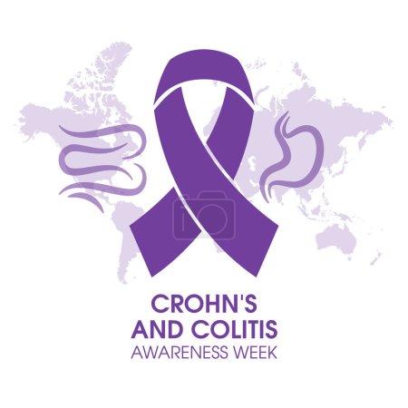 Illustration for Crohn's and Colitis Awareness Week vector. Crohn's Disease and Ulcerative Colitis vector. Purple awareness ribbon icon isolated on a white background. Important day - Royalty Free Image