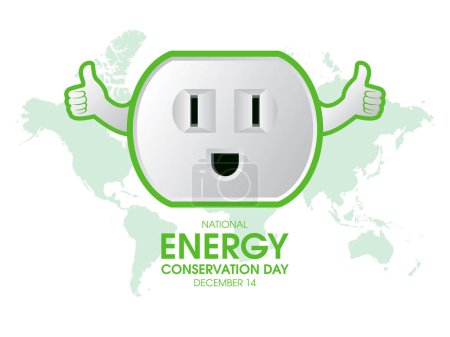 Ilustración de Día Nacional de la Conservación de Energía vector. Feliz enchufe eléctrico con pulgares hasta vector icono. 14 de diciembre. Día importante - Imagen libre de derechos