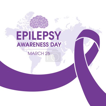 Ilustración de Epilepsy Awareness Day vector. Purple epilepsy awareness ribbon and world map icon vector isolated on a white background. March 26. Important day - Imagen libre de derechos