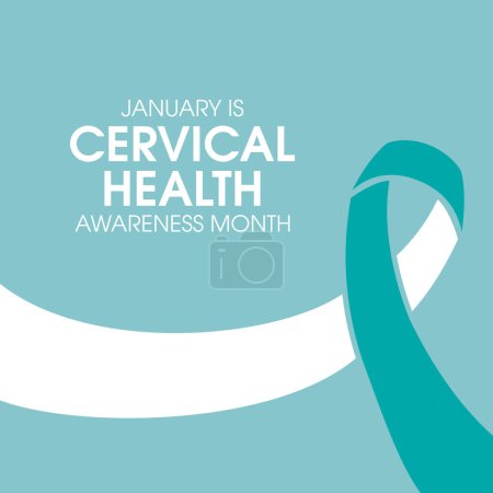 January is Cervical Health Awareness Month vector. Cervical cancer teal white awareness ribbon icon vector. Important day