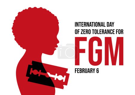 Illustration for International Day of Zero Tolerance for Female Genital Mutilation vector. Woman profile with razor blade silhouette icon vector. Stop FGM violence against women. February 6. Important day - Royalty Free Image