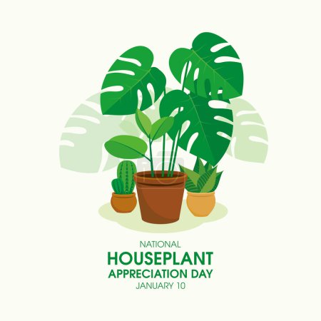 Illustration for National Houseplant Appreciation Day vector. Green indoor flowers in a pot vector illustration. January 10 every year. Important day - Royalty Free Image