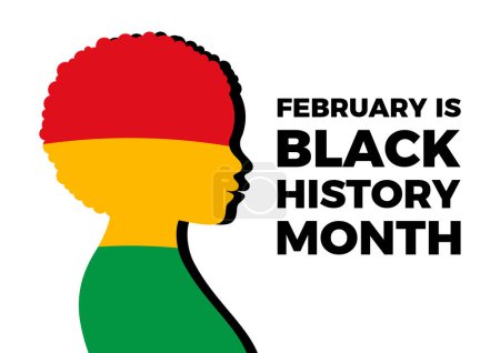 Ilustración de February is Black History Month vector. African person in Pan-African colours silhouette icon vector isolated on a white background. African-American History Month illustration. Important day - Imagen libre de derechos