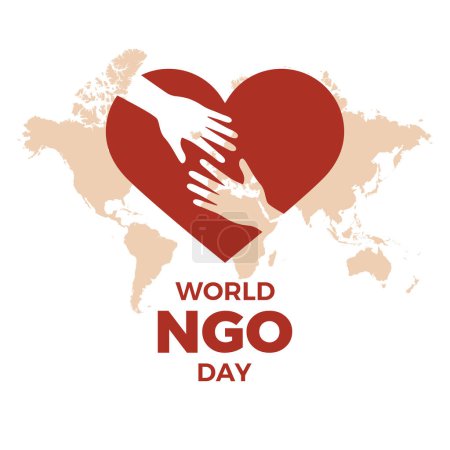 Illustration for World NGO Day vector. Giving hands and heart shape icon vector. Volunteer graphic design element. Non-Governmental Organizations icon. February 27 every year. Important day - Royalty Free Image