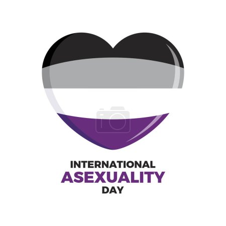 Ilustración de International Asexuality Day vector. Asexual pride flag in heart shape icon vector isolated on a white background. Gay Pride symbol graphic design element. April 6. Important day - Imagen libre de derechos