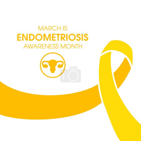 Der März ist der Monat des Endometriose-Bewusstseins. Menschliche Gebärmutter mit gelbem Awareness Ribbon Vector Illustration. Weibliche Ikone der reproduktiven Gesundheit. Wichtiger Tag