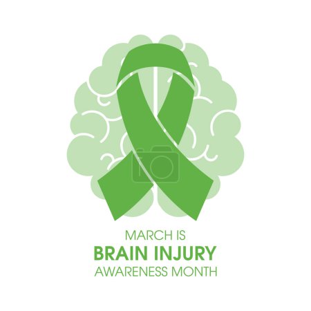 March is Brain Injury Awareness Month vector illustration. Green awareness ribbon icon vector isolated on a white background. Human brain silhouette icon. Important day