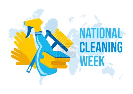 Ilustración de National Cleaning Week vector illustration. Household cleaning products icon set vector. Cleaning supplies drawing. Fourth Sunday in March. Important day - Imagen libre de derechos