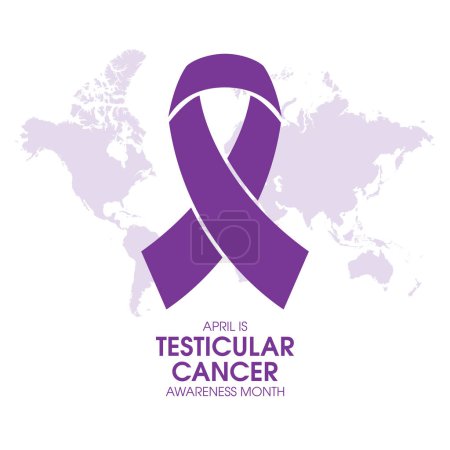 Illustration for April is Testicular Cancer Awareness Month vector illustration. Testicular cancer purple awareness ribbon and world map icon vector. Male reproductive system icon. Important day - Royalty Free Image