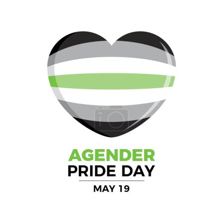 Ilustración vectorial Día del Orgullo Agender. Bandera de orgullo Agender en forma de corazón vector icono aislado sobre un fondo blanco. 19 de mayo cada año. Día importante