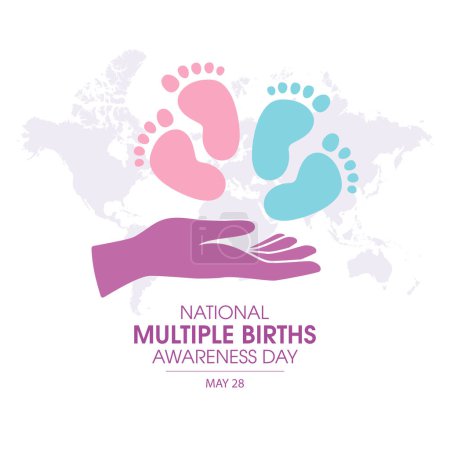 Illustration for National Multiple Births Awareness Day vector illustration. Hand with baby feet silhouette vector. Pink and blue baby footprint and hand icon. May 28. Important day - Royalty Free Image