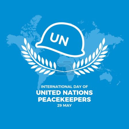 Illustration for International Day of United Nations Peacekeepers vector illustration. Blue UN military helmet and peace laurel wreath icon vector. Blue army helmet design element. 29 May. Important day - Royalty Free Image