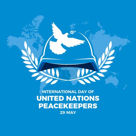 Internationaler Tag der Friedenstruppen der Vereinten Nationen. Blauer UN-Militärhelm und Friedenstaube. Blauer Armeehelm Designelement. 29. Mai. Wichtiger Tag
