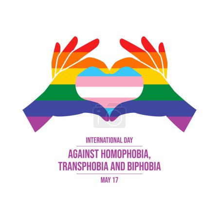 Illustration for International Day Against Homophobia, Transphobia and Biphobia vector illustration. Hand heart love gesture pride flag icon vector isolated on a white background. LGBTQIA design element. Important day - Royalty Free Image