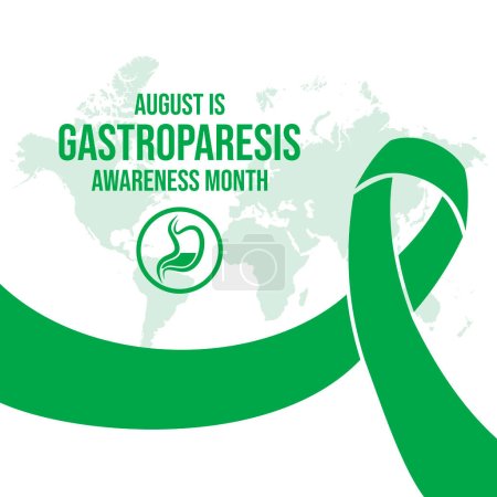 Illustration for August is Gastroparesis Awareness Month vector illustration. Green awareness ribbon and stomach icon vector. Important day - Royalty Free Image