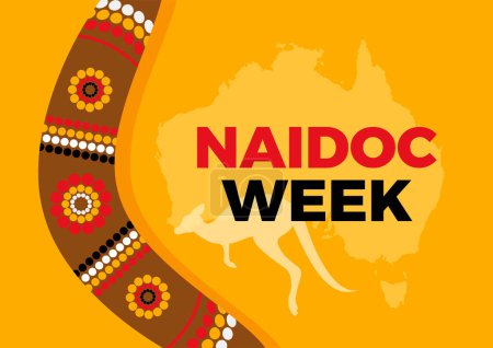 Plakatvektorillustration der NAIDOC-Woche. Bumerang-Detail auf orangefarbenem Hintergrund. Australischer Urlaub im Juli. Wichtiger Tag