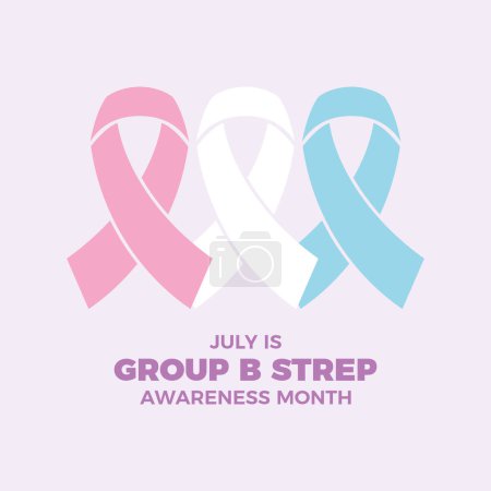 Illustration for July is Group B Strep Awareness Month vector illustration. Pink, white and blue awareness ribbon icon vector. Important day - Royalty Free Image