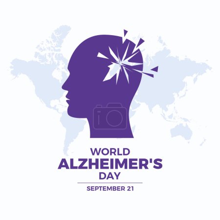 Illustration for World Alzheimer's Day poster vector illustration. Human head with mental illness vector. Person with Alzheimer's disease icon vector. Mental health symbol. September 21 each year. Important day - Royalty Free Image