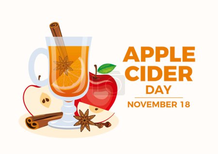 Illustration vectorielle Apple Cider Day. Boisson chaude aux pommes, cannelle et anis étoilé vecteur icône. Verre d'hiver boisson sucrée dessin. Le 18 novembre chaque année. Jour important