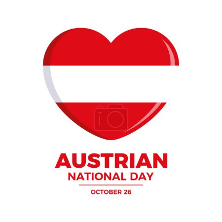 Vektor-Illustration zum österreichischen Nationalfeiertag. Österreich-Fahne in Herzform auf weißem Hintergrund. Jedes Jahr am 26. Oktober. Wichtiger Tag