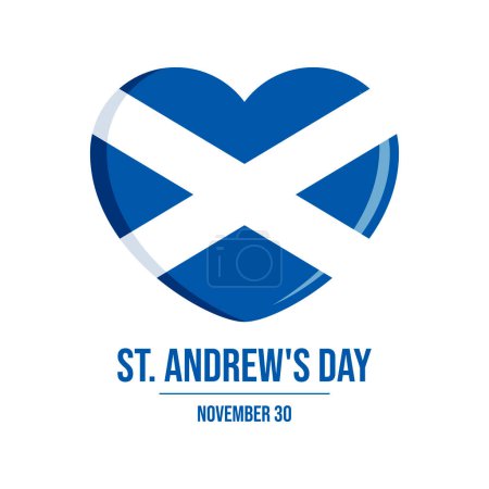 Téléchargez les illustrations : Affiche de la Saint-André avec drapeau écossais en forme de coeur illustration vectorielle. Drapeau de l'Écosse en forme de coeur icône vecteur isolé sur un fond blanc. Le 30 novembre chaque année. Jour important - en licence libre de droit