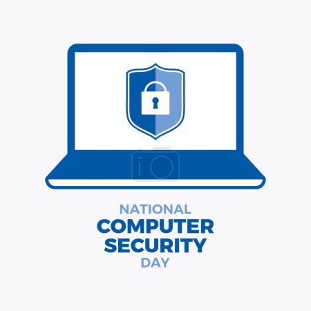 Illustration for National Computer Security Day vector illustration. Protected computer with shield and lock icon vector. November 30. Important day - Royalty Free Image