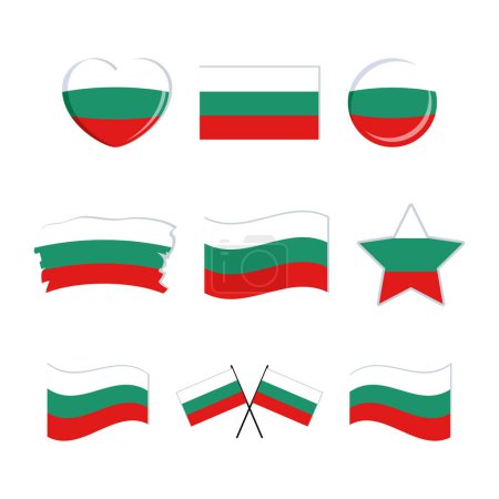 Illustration for Bulgaria flag icon set vector isolated on a white background. Bulgarian flag graphic design element. Flag of Bulgaria symbols collection. Set of Bulgaria flag icons in flat style - Royalty Free Image