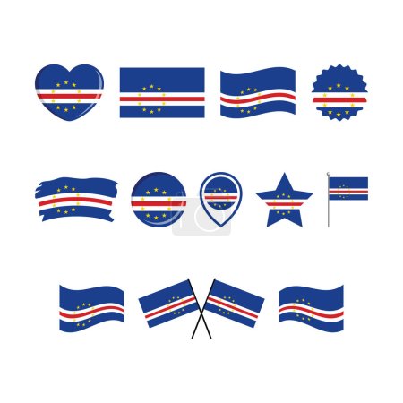 Ilustración de El icono de la bandera de Cabo Verde establece un vector aislado sobre un fondo blanco. Elemento de diseño gráfico Bandera Cabo Verde. Colección de símbolos Bandera de Cabo Verde. Conjunto de iconos de la bandera de Cabo Verde en estilo plano - Imagen libre de derechos